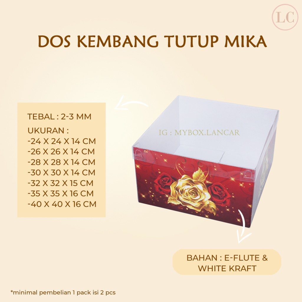 

(2 LEMBAR) BOX TART TUTUP MIKA 40 X 40 X 16 CM, CAKE BOX PREMIUM DUS DOS PUDING KOTAK MERAH TINGGI