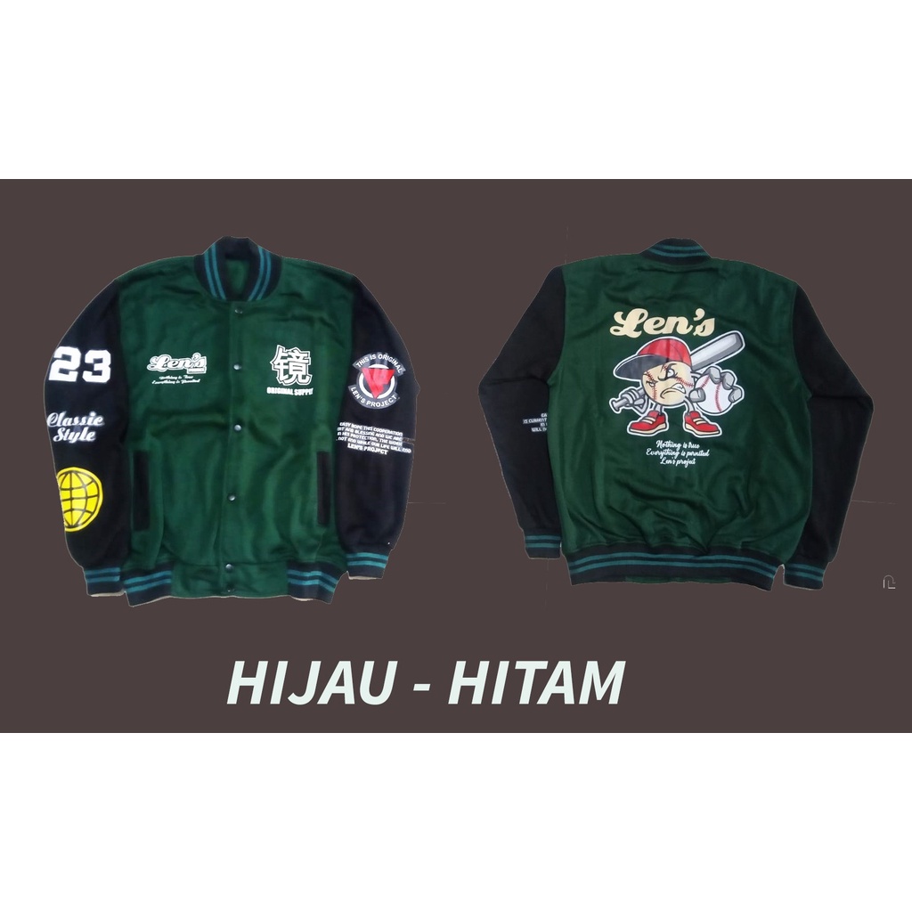 LENS/JAKET BOMBER PRIA/JAKET BOMBER BISBOL/ BASEBALL/ BOMBER SUKAJAN/JAKET BOMBER MURAYAMA/MURAYAMA/HIGH AND LOW/ JAKET ORIGINAL JEPANG/ JAKET KASUAL-HIJAU HITAM