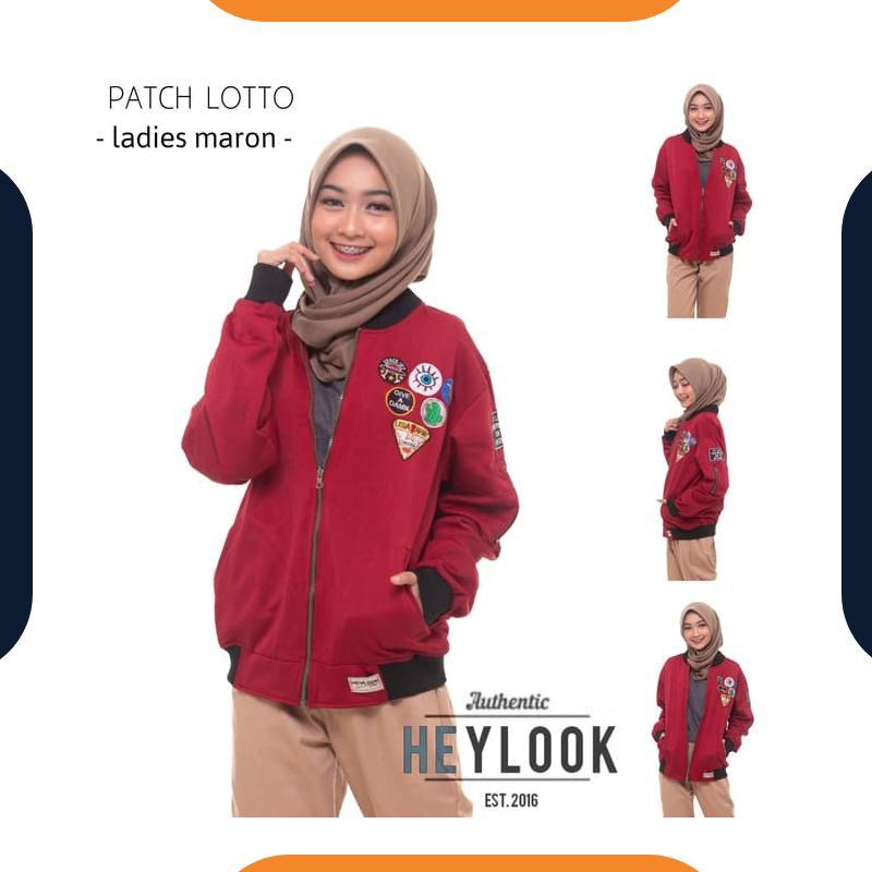 AB191 Jaket Bomber Patch Cewek Korea Couple Import Pasangan