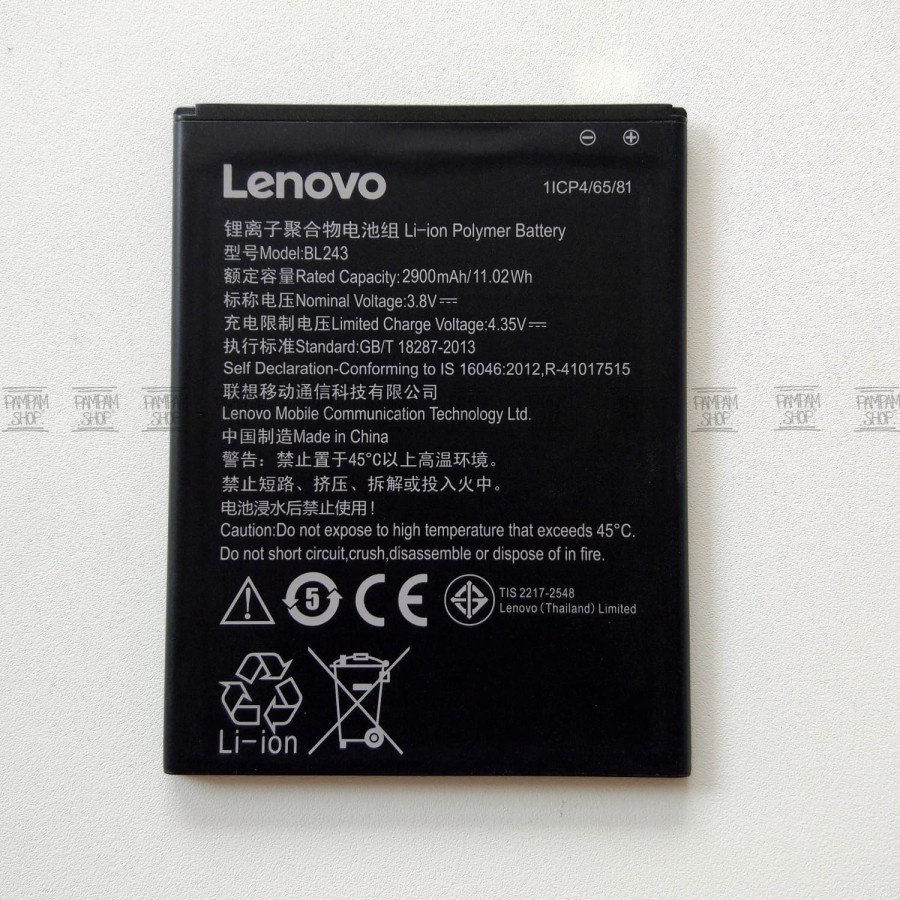 Baterai Lenovo BL243 A7000 K3 Note K50 T5 A7000 A7000+ K3 Note K50 T5 A7700 Plus Batre Batrai