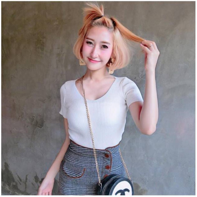 ZASKIYA - Viria / Vneck Rib Lengan Pendek | BAJU WANITA T-SHIRT CROP TOP