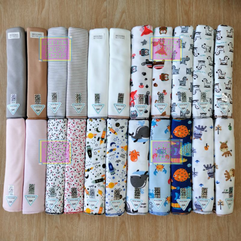 Bedong Bayi / Selimut NOVA Polos Warna Abu / Coklat / Putih / Pink - Motif Garis / Jangkar / Fox / F