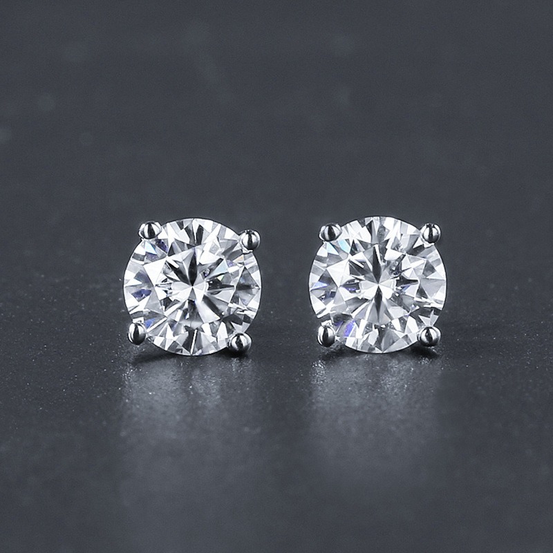 Platinum Ear Stud Women's Inlaid Moissanite Simple