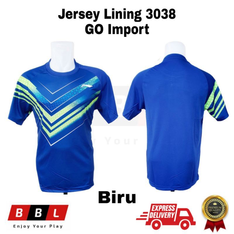 Kaos Badminton Lining 3038 Biru Grade Ori Import / kaos bulutangkis Lining murah high quality
