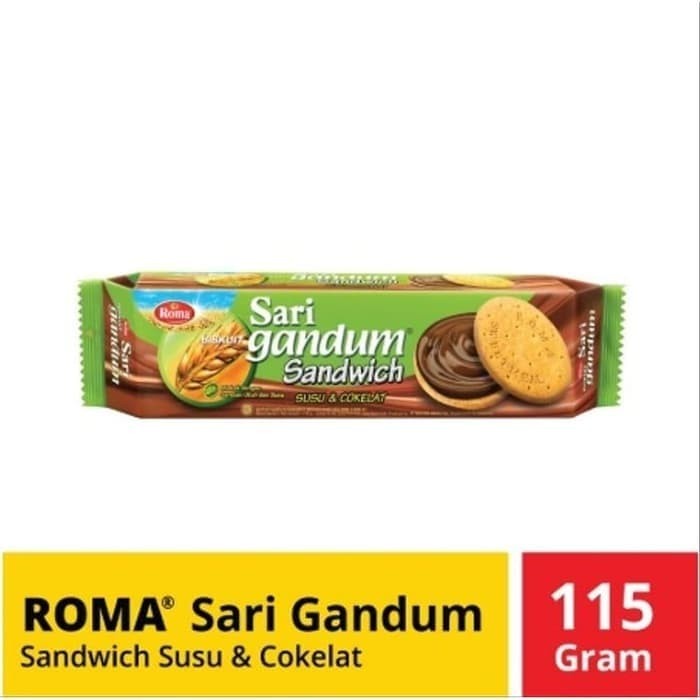 

ROMA BISKUIT SARI GANDUM SANDWICH SUSU COKLAT 115 GRAM