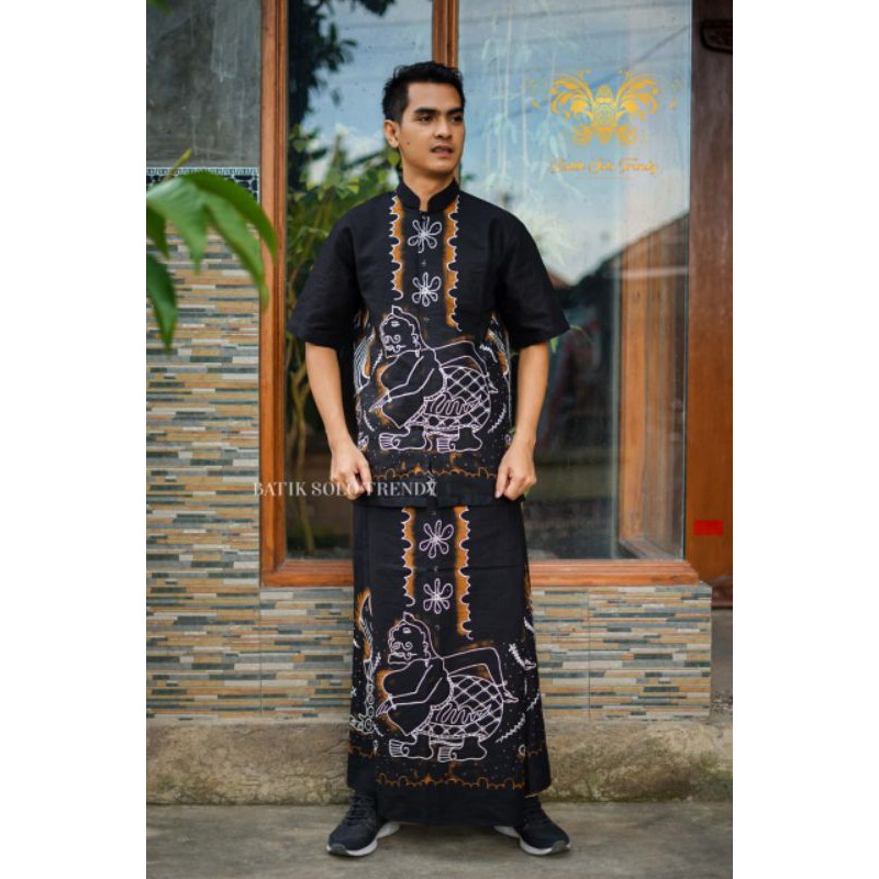 SEMAR HITAM BAJU KOKO DAN SARUNG BATIK KAIN HALUS MURAH