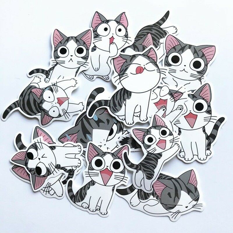 14Pcs Set Stiker  Gambar  Kucing Lucu  untuk  Laptop Koper 