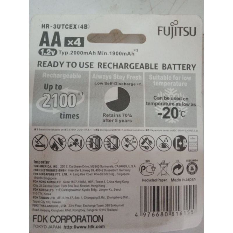 Baterai Baterai Fujitsu Putih 4Pcs AA 1900mAh (Made In Japan)