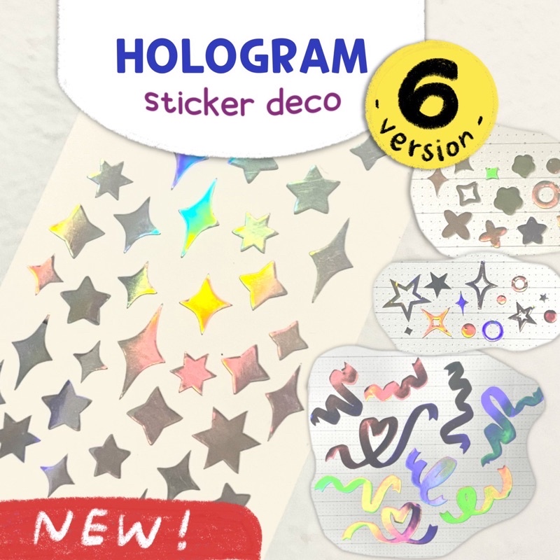Hologram Sticker Deco Confetti, Hangul Huruf Korea, Bunga, Butterfly polco