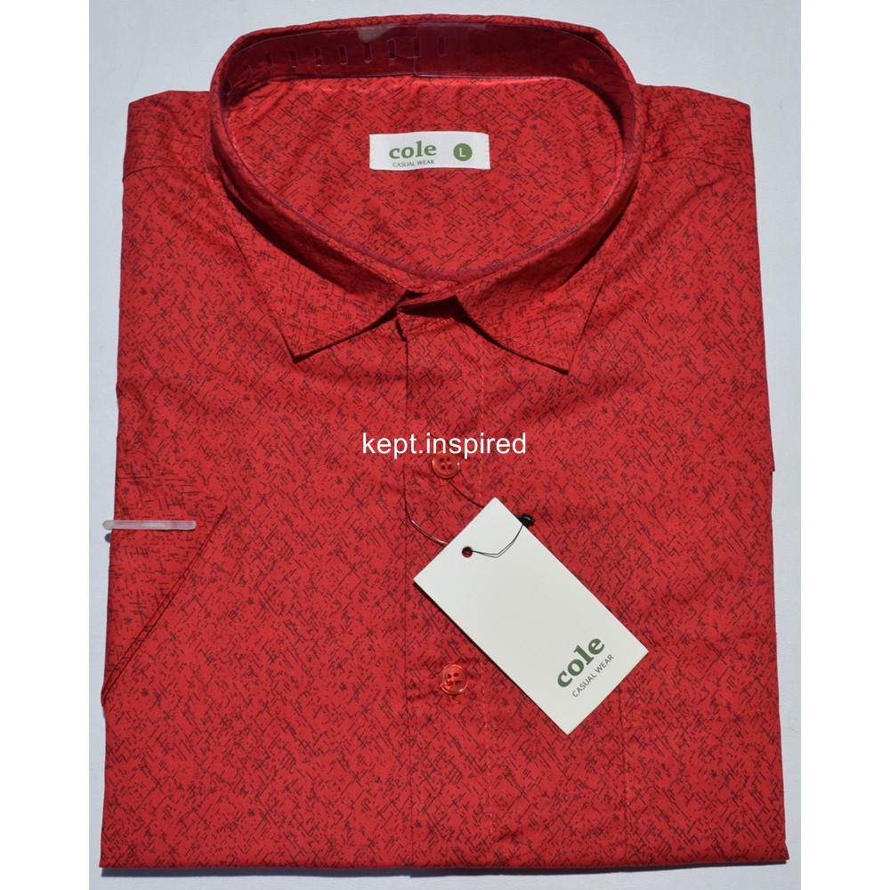 COLE Kemeja Pria Casual Lengan Pendek Merah Motif Reguler DPS 121 Kemeja Murah