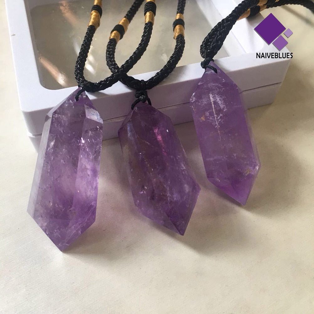 Naiveblue Kalung Rantai Liontin Heksagonal Batu Amethyst Imitasi Untuk Wanita