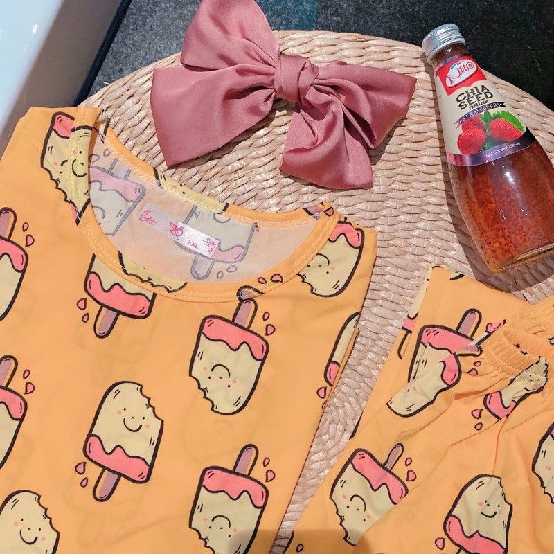 Setelan Lengan Panjang Piyama Baju Tidur Wanita Kartun Karakter Pajamas Dewasa-Set PJG Es Stick