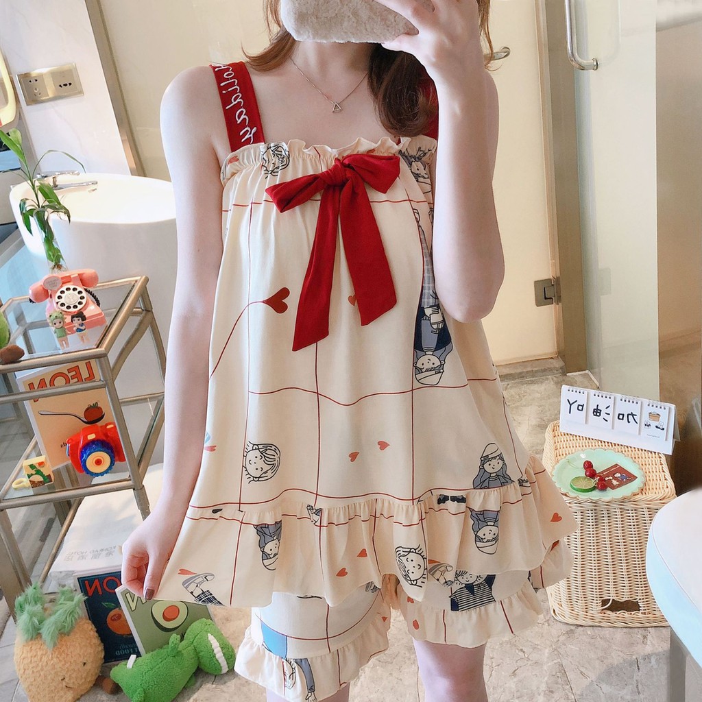 Baaju.id Baju Tidur Piyama Import Wanita Desain Korea Motif Kartun Baju Tidur Lucu KR1003 - 4 Size-WANITA (RED)