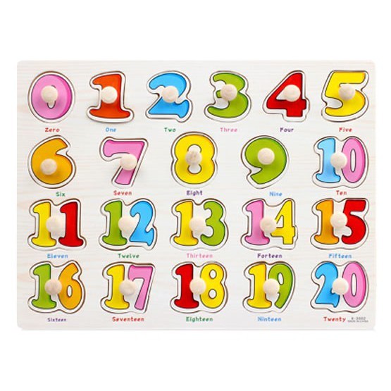 Puzzle Wooden Knob Knop Kayu Number Angka 0-20 A-3002 Edukasi Anak - Mainan Agar Anak Mengenal Angka