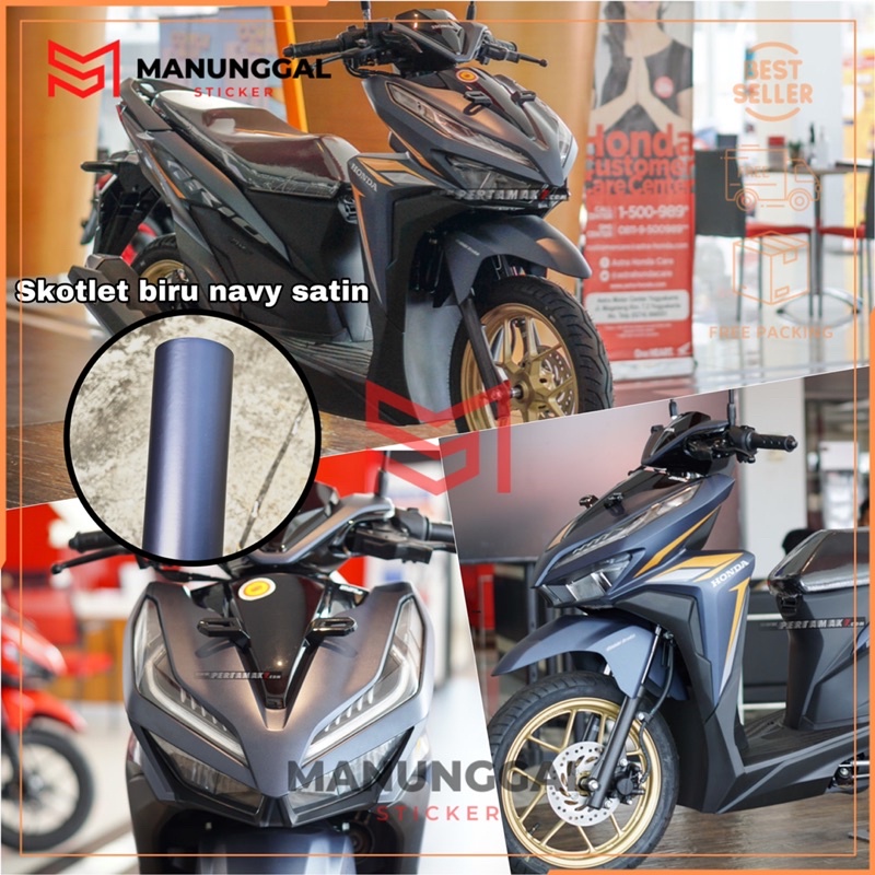 Skotlet biru navy satin doff metalik untuk variasi body motor