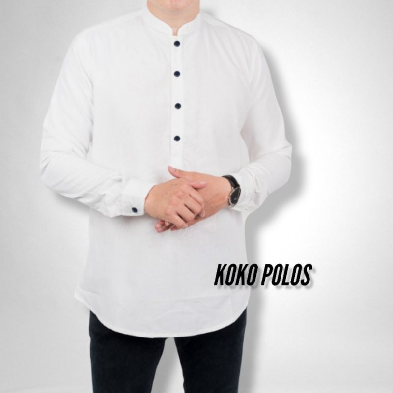 Baju Koko Polos Pria Dewasa Lengan Panjang Bahan Katun TOYOBO TOJIRO Ukuran M L XL Army Putih Maroon