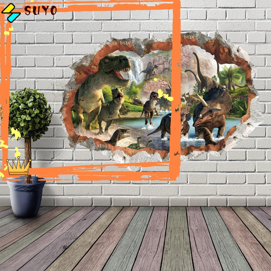 Suyo Stiker Dinding Decal Model Mural Desain Dinosaurus Forest 3D, Dapat Dicopot