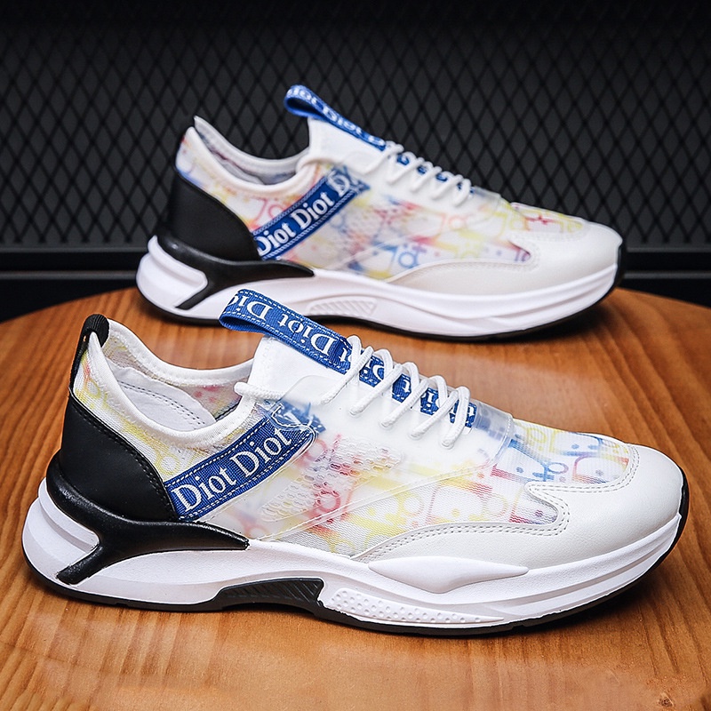 Sepatu sneakers pria Import gaya Korea motif D I O R gaya terkeren kualitas bagus