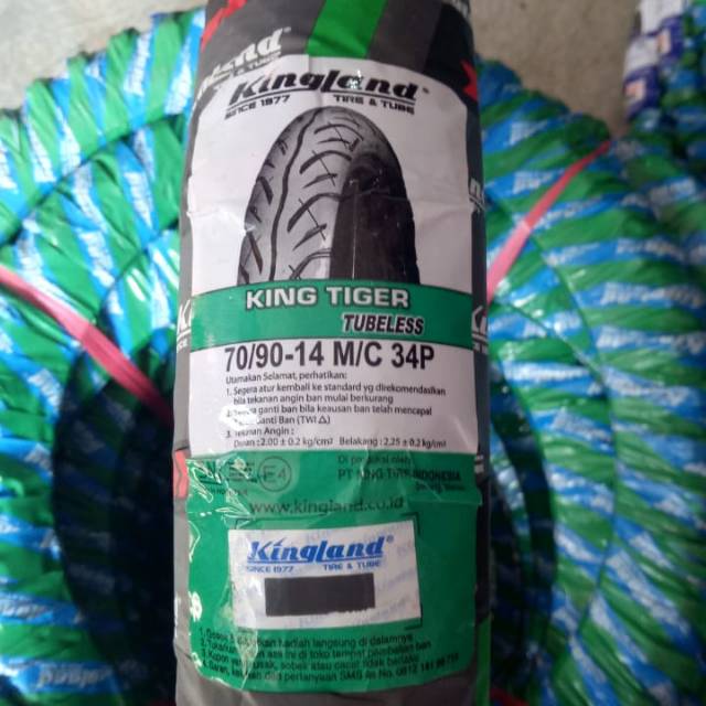 BAN LUAR TUBELESS KINGLAND  70-90 -14 BAN DEPAN MIO.