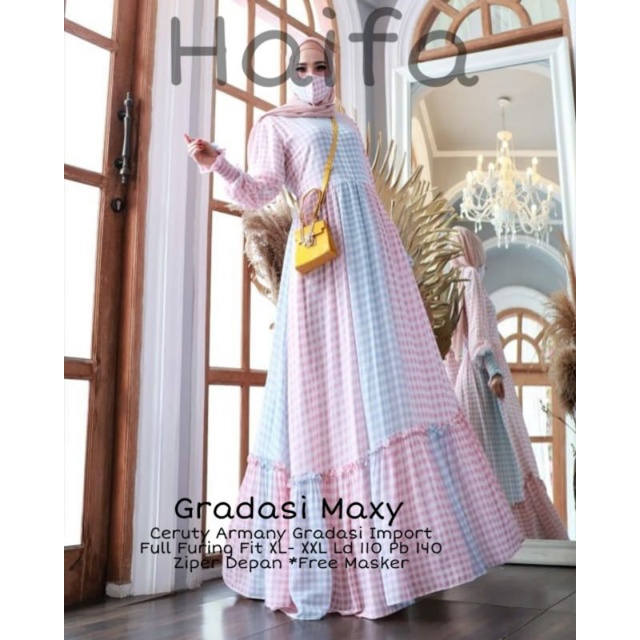 HAIFA NEW//DRESS GRADASI MAXY LD 110//OUTFIT DRESS MAXY MASAKINI//DRESS CANTIK TERBARU