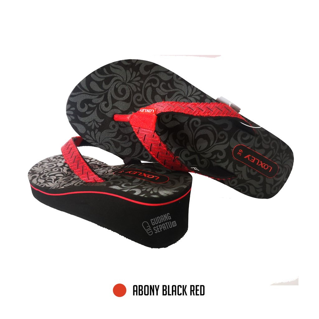 LOXLEY ABONY - Sandal Wedges Wanita Bermotif Cantik Black Red Size 37-40 Gratis Ongkir