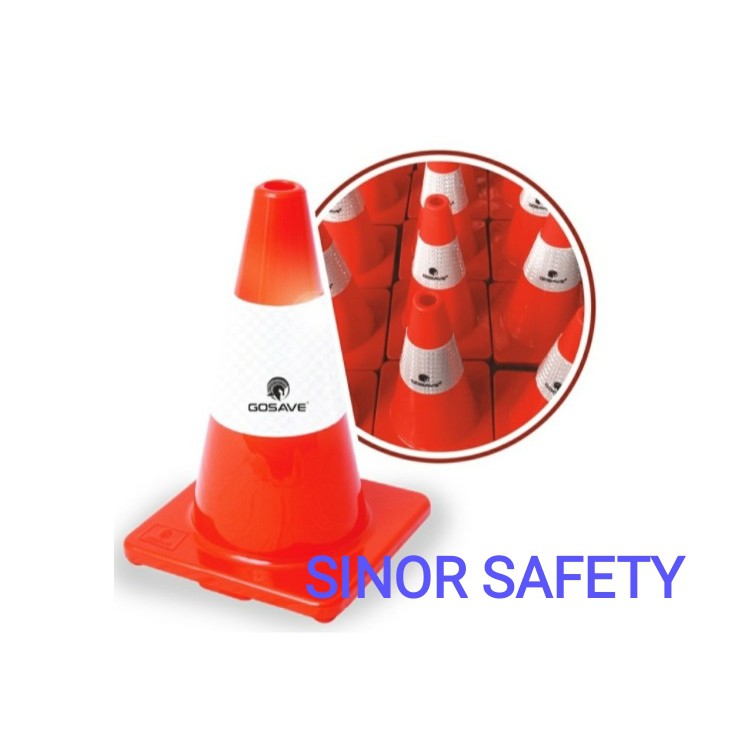 GOSAVE Traffic Cone 45cm Base Hitam PVC Kerucut Jalan 45 cm Orange Rub