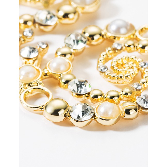 LRC Anting Tusuk Fashion Gold Alloy Diamond And Pearl Spiral Earrings F89071
