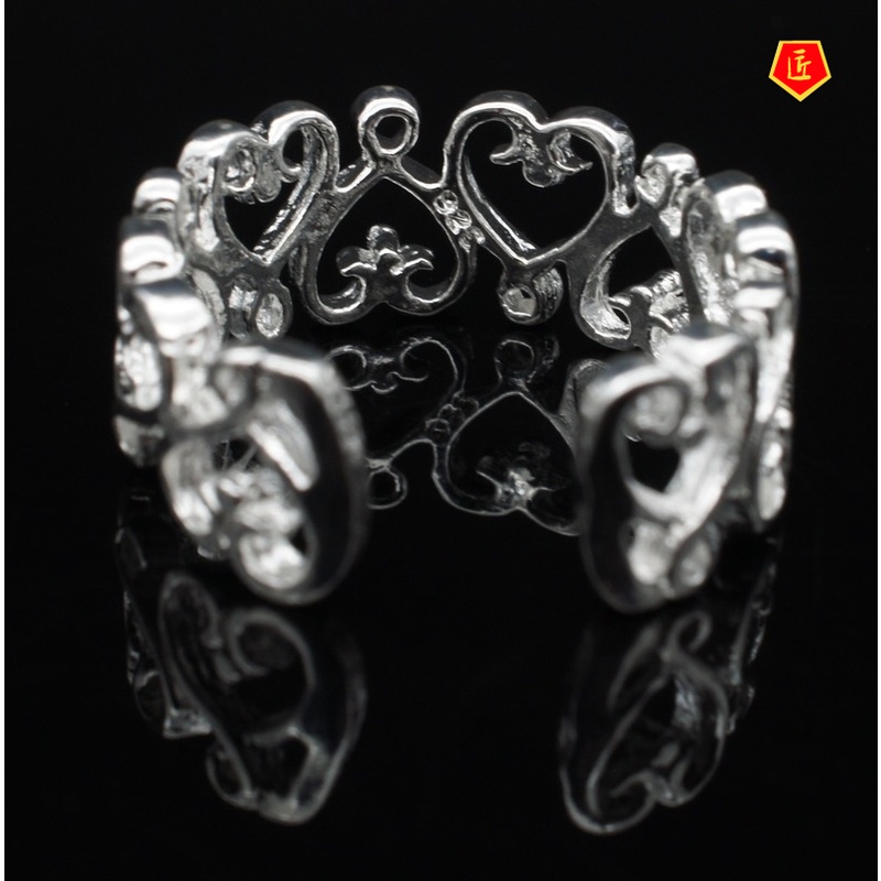 [Ready Stock]Simple Personality Hollow Heart Silver Ring