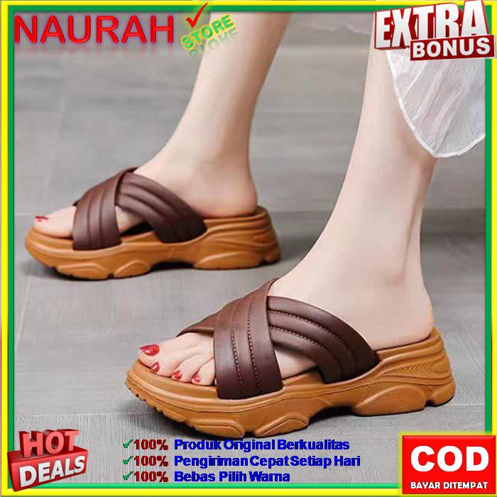 Sandal Slop Wanita Balance 2201 K6 Sendal Wedges Tali Silang Sol Tebal Import 100% Original Rubber Jelly Kekinian Anti Slip Empuk Nyaman Awet Sol