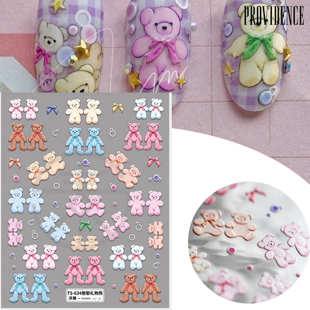 Providence Bear Shape Nail Embossed Sticker 5D Ultra Thin Craft Nail Art Decals Embossed Lovely Bear Decor for Manicure