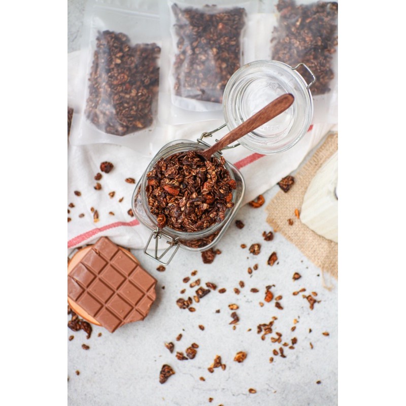 Choco Crunch Granola 100gr / 500gr - Corn Flakes, Almond, Cashew, Snflwr Seed - NO SUGAR - LUCKYBITE