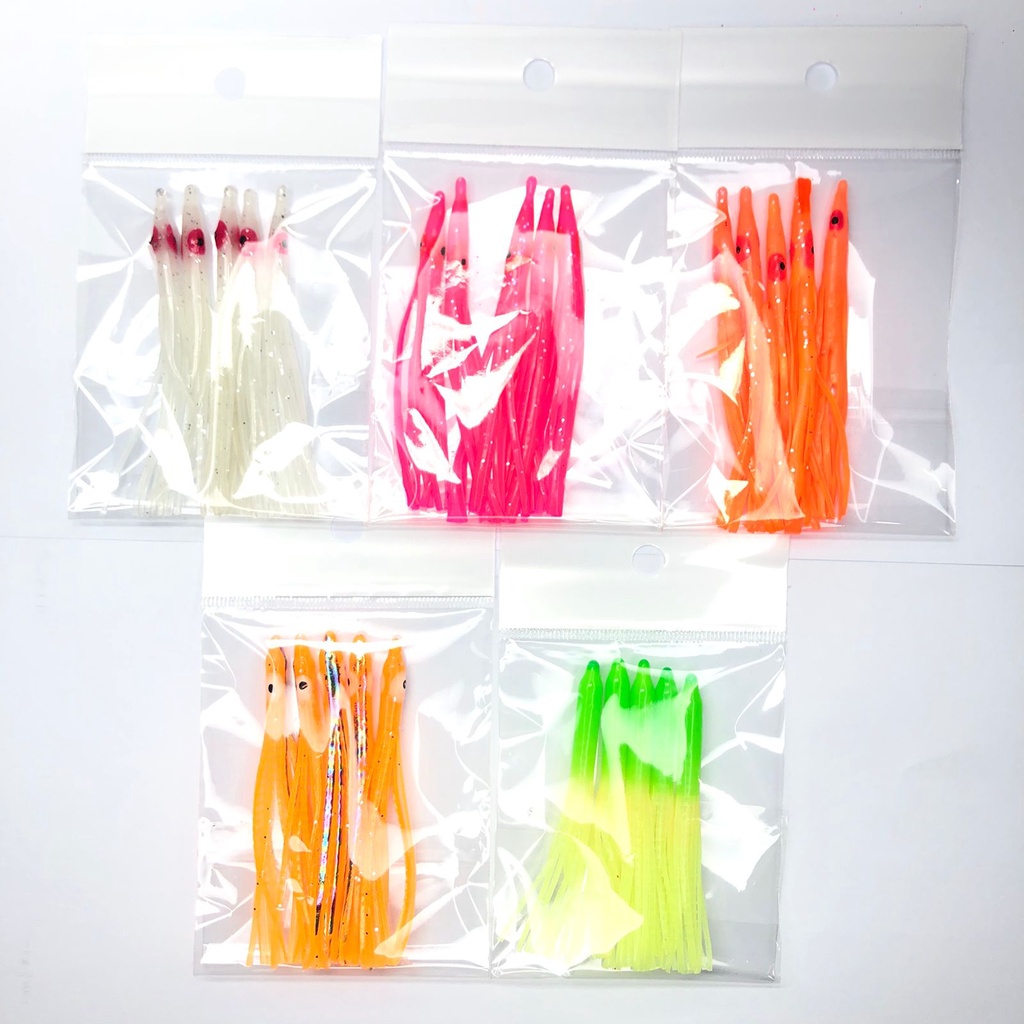 Umpan Cumi Karet Glow In the Dark Skrit Jarum Asisst Hook isi 5 pcs