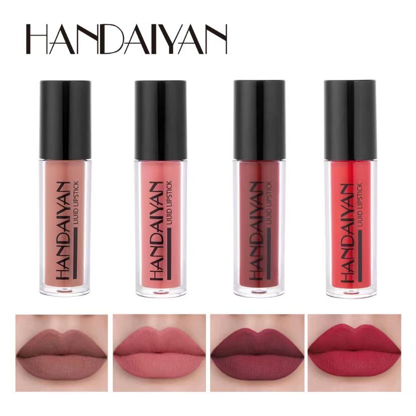 HANDAIYAN Matte Lip Gloss Liquid lipstick Long Lasting Waterproof Moisturizing Make Up Kit Lady Gift 4 Colors/Set