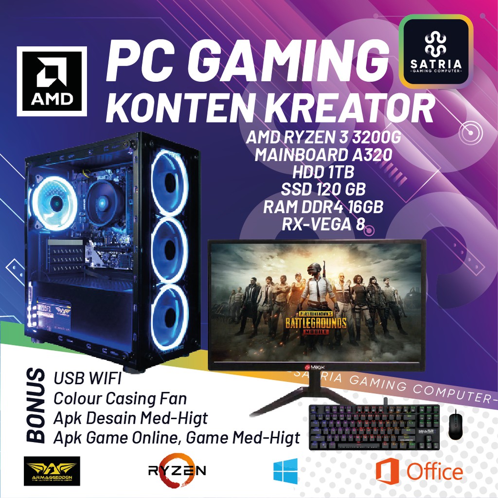 PC RAKITAN GAMING FULL SET AMD RYZEN 3 3200G SSD 120GB RAM