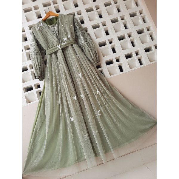 GAMIS CERUTY BURKAT|| TILLE BUTTERFLY|| GAMIS PESTA||FASHION WANITA,BAJU GAMIS MEWAH,GAMIS TERBARU 2021,GAMISKEKINIAN,PAKAIAN WANITA,PAKAIAN TERMURAH BARU-Hijau mint