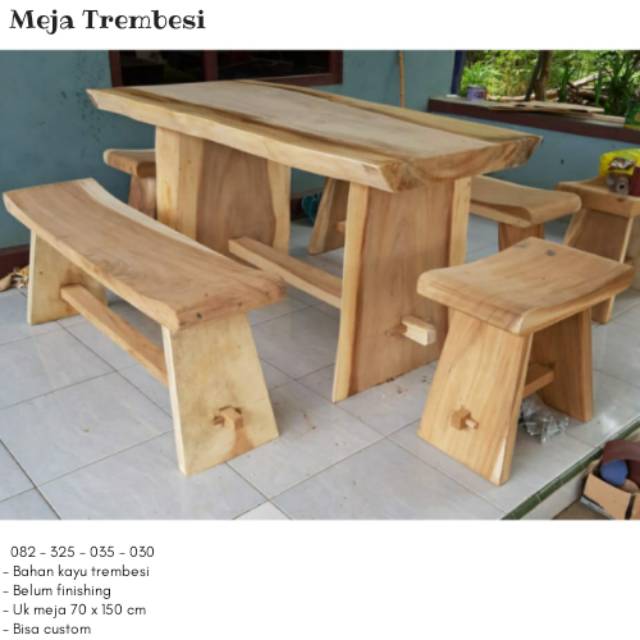 Meja Trembesi Minimalis Solid, Meja Makan Trembesi 150 Murah, Set Meja Makan Kayu Solid 4 Kursi