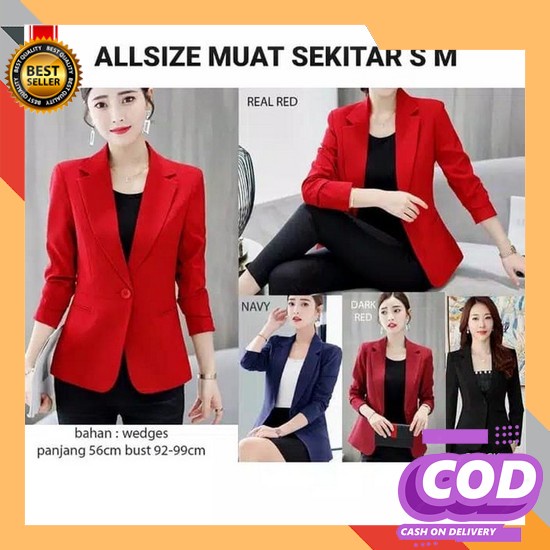 Blazer Kemeja Crinkle Tangan Balon Lengan Panjang Outer Kekinian MW31 Blazer Formal Wanita Hitam Put