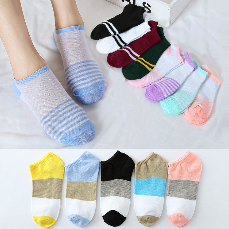 AGG-148 Kaos Kaus Kos Koas Kaki Semata Kaki Motif Garis Murah Import Korea Fashion