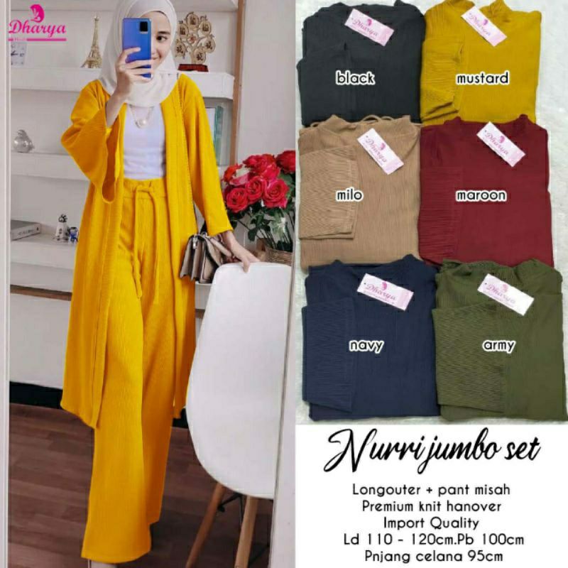 Nurri Jumbo Set, SETELAN OUTER WANITA SUPER CANTIK FIT XXL LD 110-122 BAHAN PREMIUM KNIT HANNOVER IMPORT TERMURAH OOTD