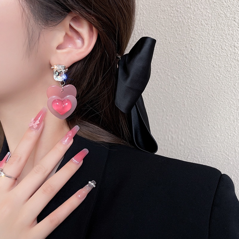 2022 Anting Tusuk Motif Hati Warna Pink Gradasi Untuk Wanita