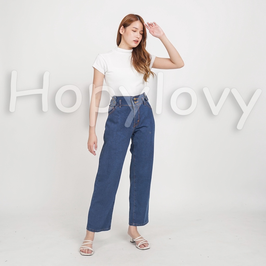 HOPYLOVY Celana Panjang Boyfriend Wanita Boyfriend Jeans Double Button Danilove