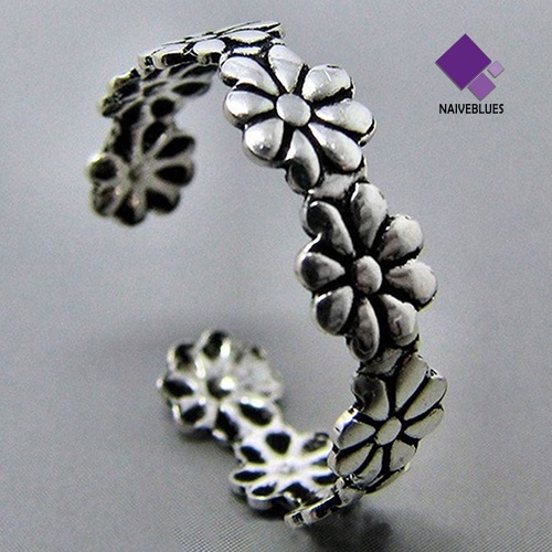 2pcs Cincin Jari Kaki Adjustable Warna Silver Gaya Vintage Untuk Wanita