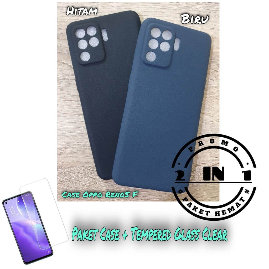 Paket 2in1 Case Oppo Reno 5F Terbaru Soft Case Matte Anti Fingerprin FREE Tempered Glass Clear