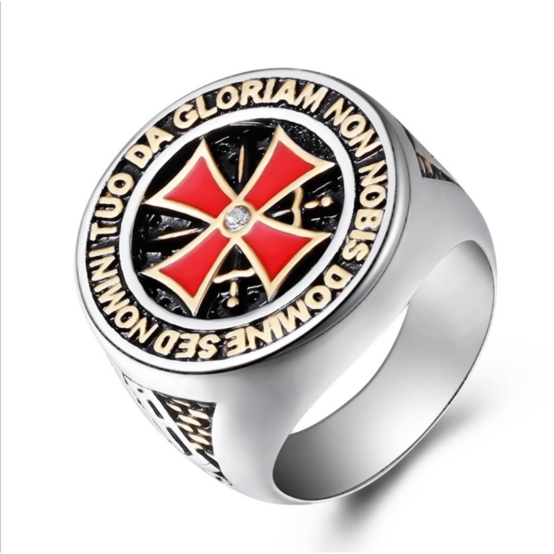 SeuSuk Fashion Popular Punk Rock Crusader Cross Rings for Men Knight Templar Knight Symbol Ring