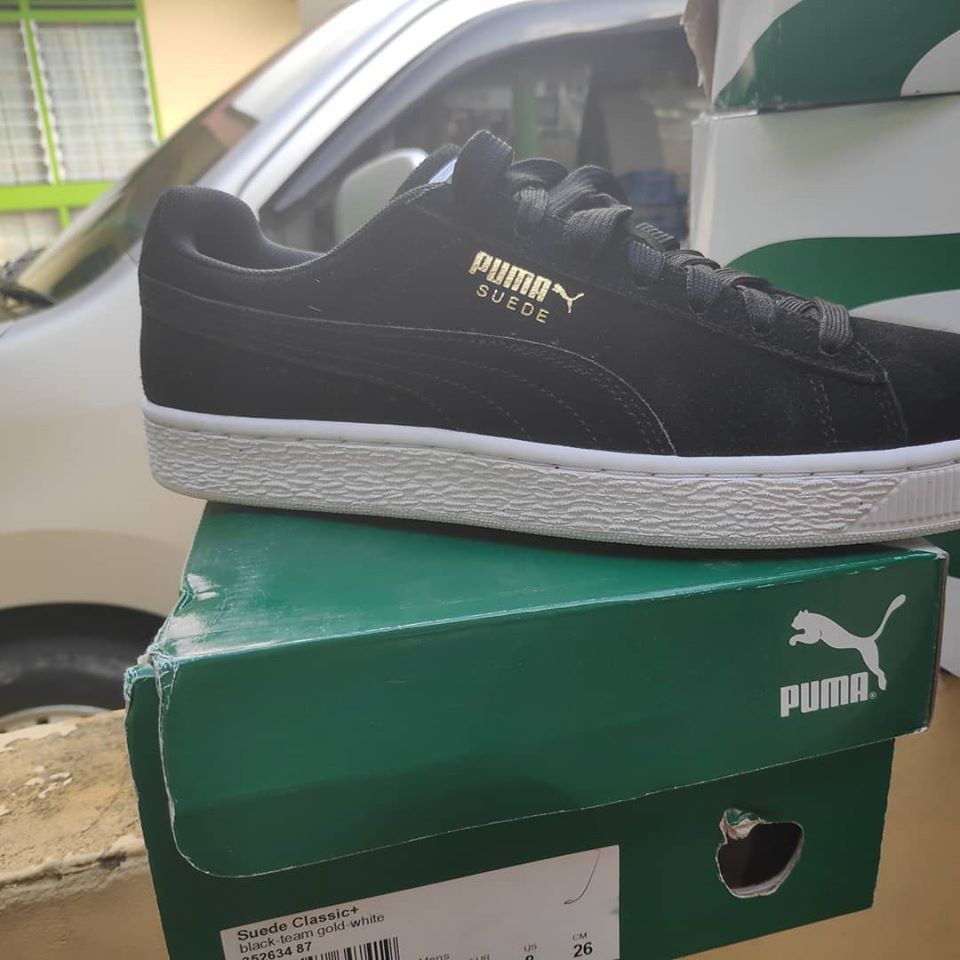 puma suede black team gold white