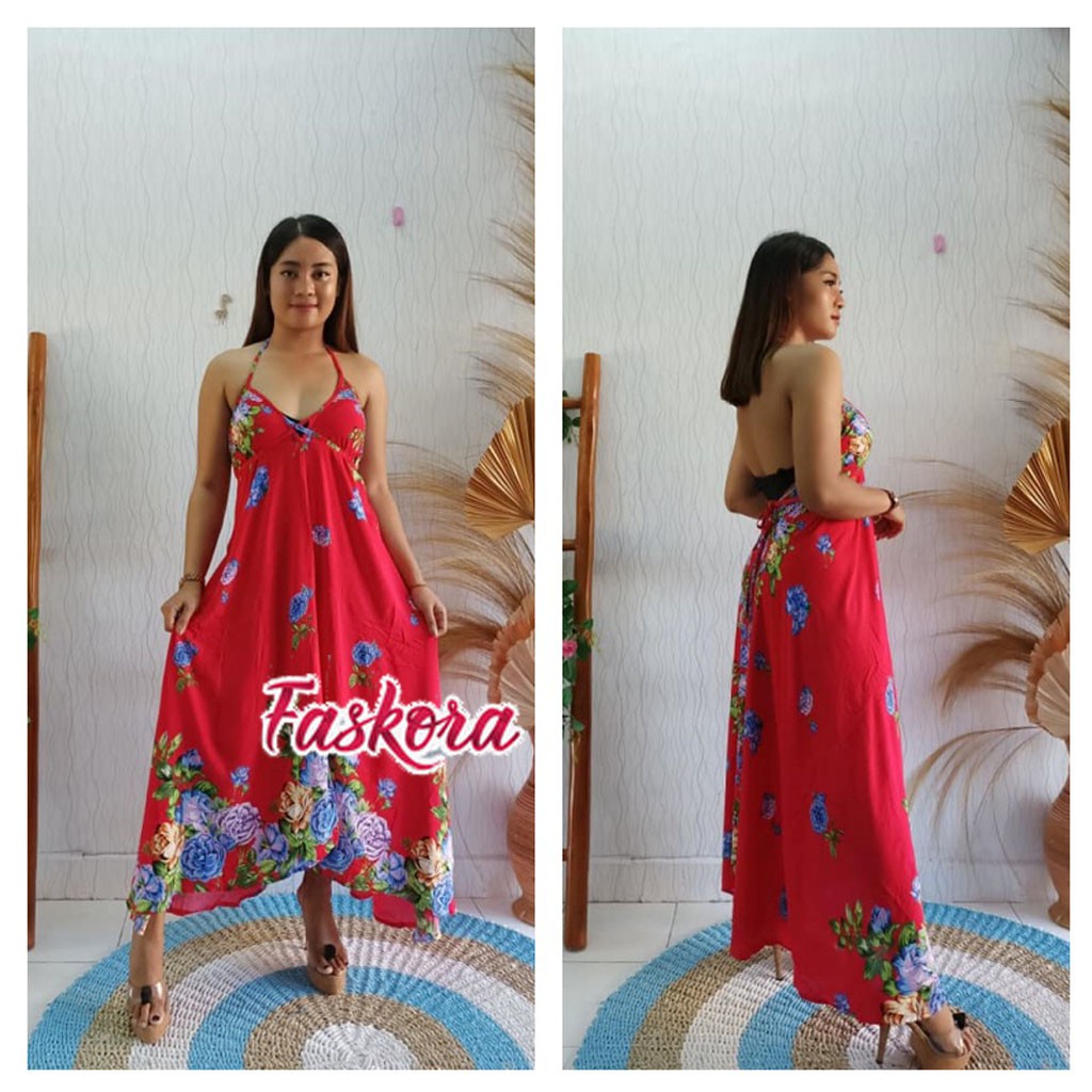 Dress Panjang Tanpa Lengan Motif Bunga / Maxi Dress Jumbo Ld 120 Renata / Dress Piramid Bali