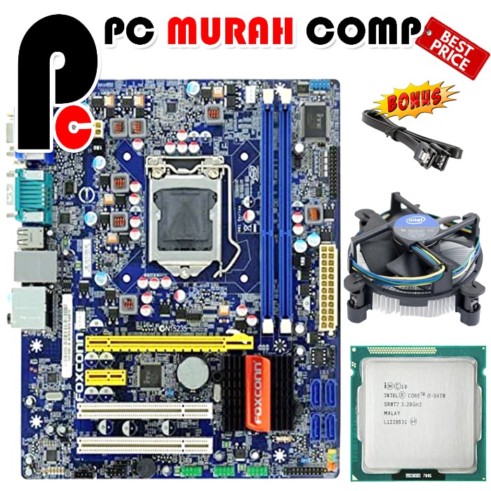 MOBO Mainboard Intel LGA 1155 H61 Foxconn Dengan Processor I5 3470