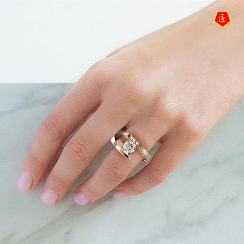 [Ready Stock]Creative Personality Diamond-Studded Ring 18K Gold