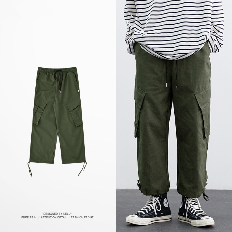  Celana  Cargo  Model Longgar Bahan Katun Warna Hitam Hijau  
