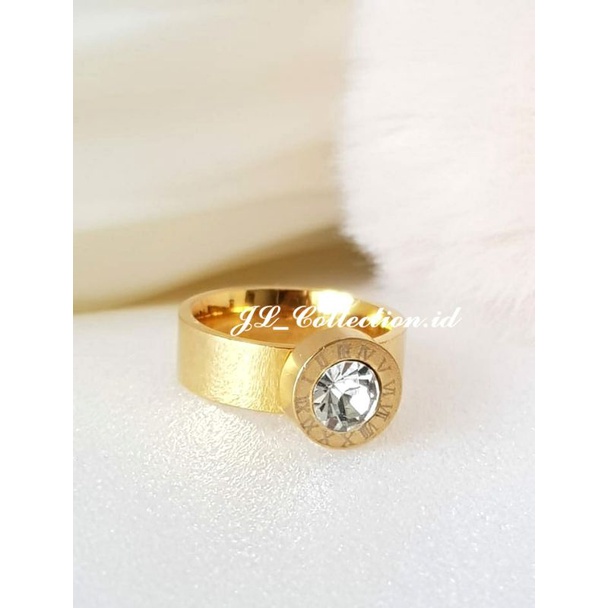 Cincin Impor Dewasa Pria Wanita Titanium emas permata Putih Romawi  Cincin Fashion Terlaris Tercanti